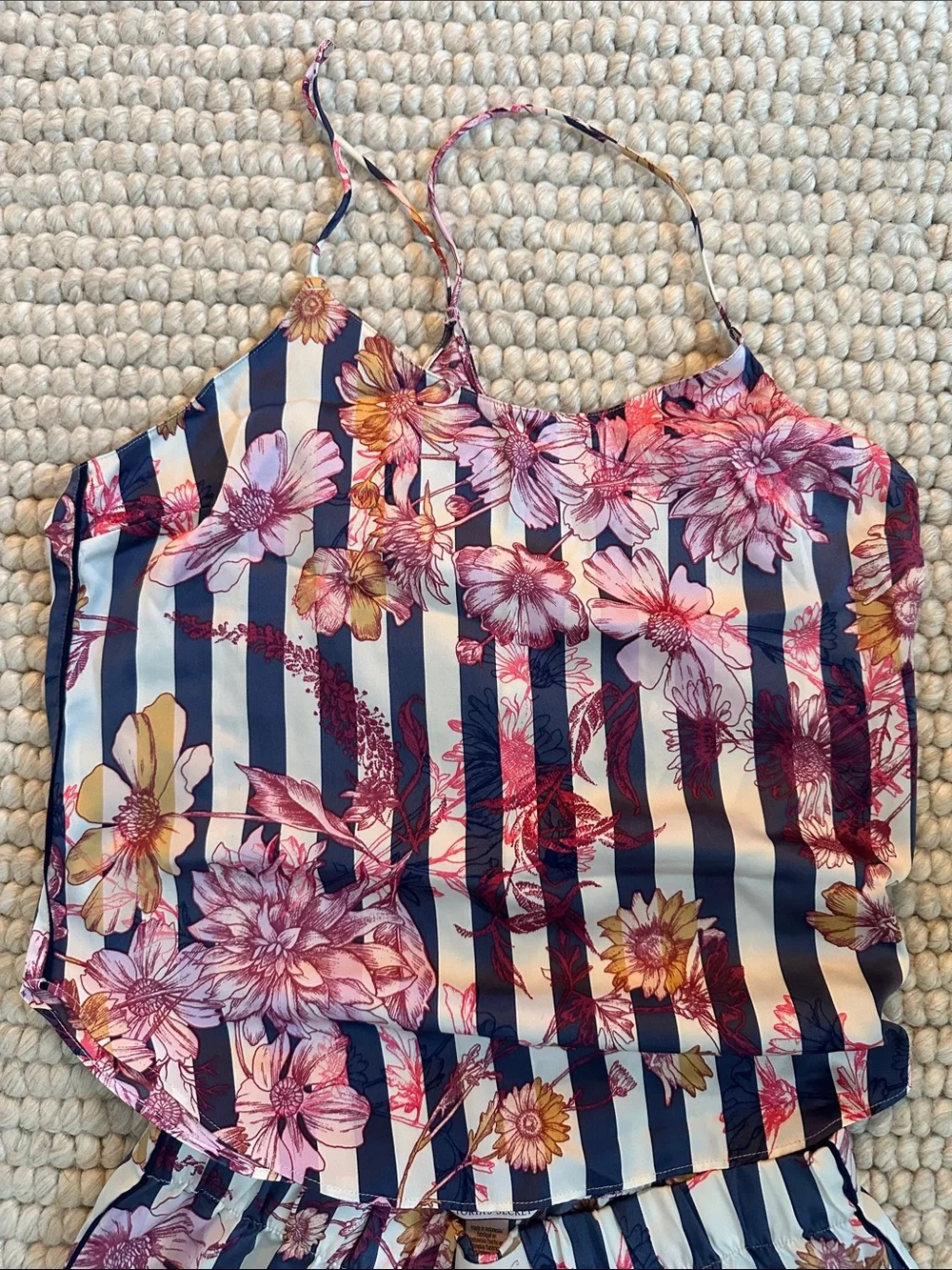Victoria's Secret Satin Floral Stripe Cami Shorts Pajama Set XS